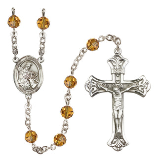 Sterling Silver 6mm Austrian Crystal Saint Eustachius Rosary in Topaz