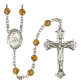 Sterling Silver 6mm Austrian Crystal Saint Josemaria Escriva Rosary in Topaz