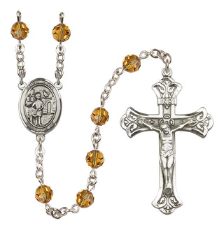 Sterling Silver 6mm Austrian Crystal Saint Vitus Rosary in Topaz