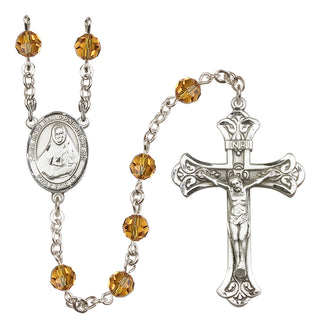 Sterling Silver 6mm Austrian Crystal Saint Rose Philippine Duchesne Rosary in Topaz