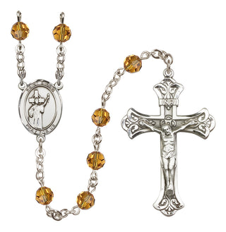 Sterling Silver 6mm Austrian Crystal Saint Aidan of Lindesfarne Rosary in Topaz