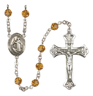 Sterling Silver 6mm Austrian Crystal Saint Raymond of Penafort Rosary in Topaz