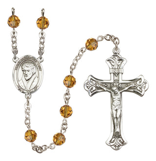Sterling Silver 6mm Austrian Crystal Saint Peter Canisius Rosary in Topaz
