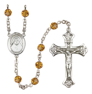 Sterling Silver 6mm Austrian Crystal Saint Alphonsa of India Rosary in Topaz