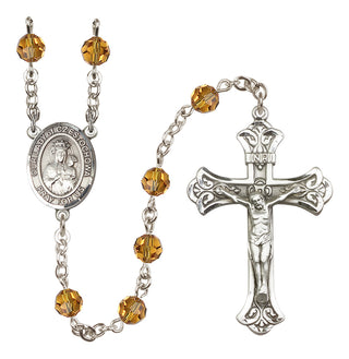 Sterling Silver 6mm Austrian Crystal Our Lady of Czestochowa Rosary in Topaz