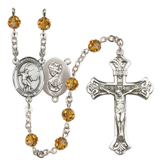 Sterling Silver 6mm Austrian Crystal Saint Christopher/Soccer Rosary in Topaz