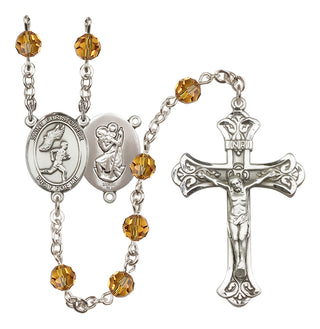 Sterling Silver 6mm Austrian Crystal Saint Christopher/Track&Field-Men Rosary in Topaz
