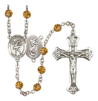 Sterling Silver 6mm Austrian Crystal Saint Christopher/Dance Rosary in Topaz