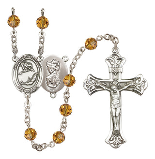 Sterling Silver 6mm Austrian Crystal Saint Christopher/Gymnastics Rosary in Topaz