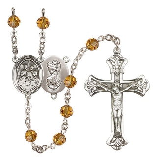 Sterling Silver 6mm Austrian Crystal Saint Christopher / Choir Rosary in Topaz