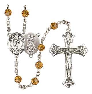 Sterling Silver 6mm Austrian Crystal Saint Christopher/Basketball-Women Rosary in Topaz