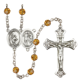 Sterling Silver 6mm Austrian Crystal Saint Sebastian / Tennis Rosary in Topaz