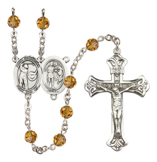 Sterling Silver 6mm Austrian Crystal Saint Sebastian / Golf Rosary in Topaz