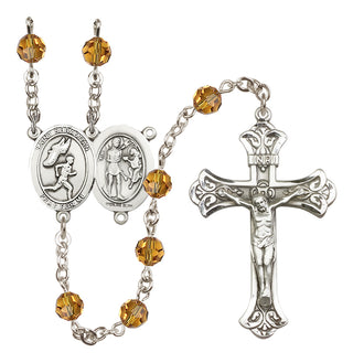 Sterling Silver 6mm Austrian Crystal Saint Sebastian /Track&Field-Men Rosary in Topaz