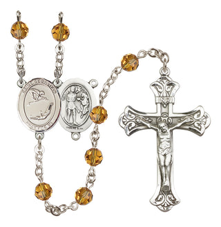Sterling Silver 6mm Austrian Crystal Saint Sebastian/Gymnastics Rosary in Topaz