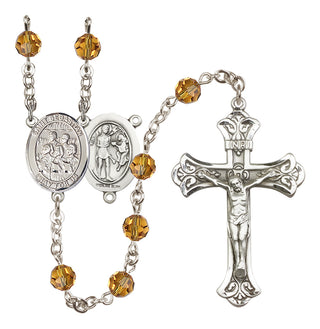 Sterling Silver 6mm Austrian Crystal Saint Sebastian / Choir Rosary in Topaz