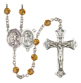 Sterling Silver 6mm Austrian Crystal Saint Sebastian/Soccer-Women Rosary in Topaz