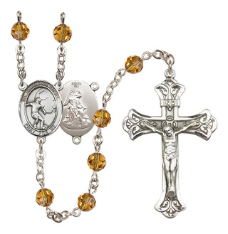 Sterling Silver 6mm Austrian Crystal Guardian Angel/Soccer Rosary in Topaz