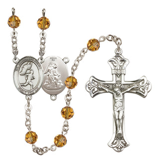 Sterling Silver 6mm Austrian Crystal Guardian Angel/Track&Field-Men Rosary in Topaz