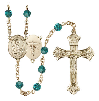 14 Karat Gold-Filled 6mm Austrian Crystal Saint Camillus of Lellis / Nurse Rosary in Zircon