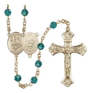 14 Karat Gold-Filled 6mm Austrian Crystal Saint George / Navy Rosary in Zircon