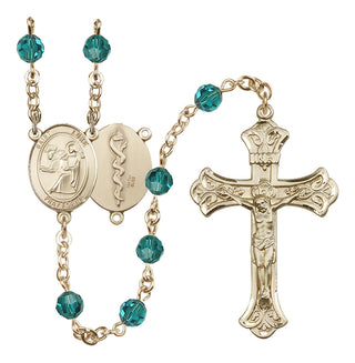 14 Karat Gold-Filled 6mm Austrian Crystal Saint Luke the Apostle / Doctor Rosary in Zircon
