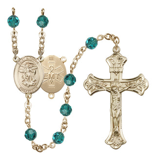 14 Karat Gold-Filled 6mm Austrian Crystal Saint Michael / EMT Rosary in Zircon