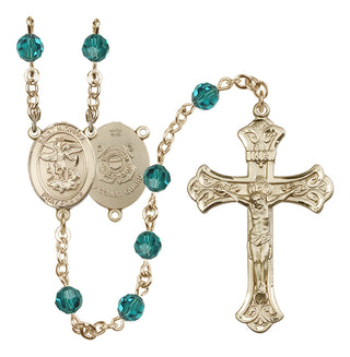 14 Karat Gold-Filled 6mm Austrian Crystal Saint Michael / Coast Guard Rosary in Zircon