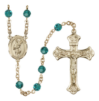 14 Karat Gold-Filled 6mm Austrian Crystal Saint Scholastica Rosary in Zircon