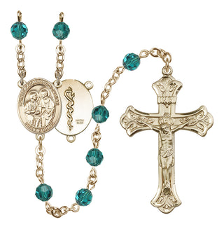 14 Karat Gold-Filled 6mm Austrian Crystal Saints Cosmas & Damian / Doctors Rosary in Zircon