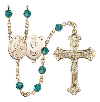 14 Karat Gold-Filled 6mm Austrian Crystal Saint Christopher/Basketball Rosary in Zircon