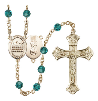 14 Karat Gold-Filled 6mm Austrian Crystal Saint Christopher/Swimming Rosary in Zircon