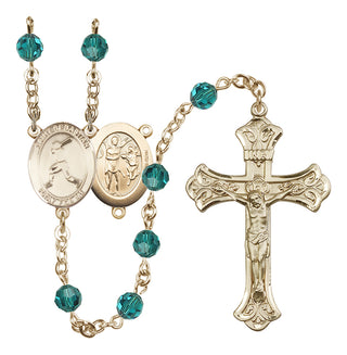 14 Karat Gold-Filled 6mm Austrian Crystal Saint Sebastian/Baseball Rosary in Zircon