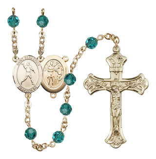 14 Karat Gold-Filled 6mm Austrian Crystal Saint Sebastian/Football Rosary in Zircon