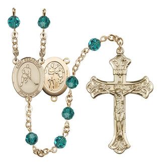 14 Karat Gold-Filled 6mm Austrian Crystal Saint Sebastian/Ice Hockey Rosary in Zircon
