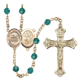 14 Karat Gold-Filled 6mm Austrian Crystal Saint Sebastian/Swimming Rosary in Zircon