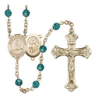 14 Karat Gold-Filled 6mm Austrian Crystal Saint Sebastian/Skiing Rosary in Zircon