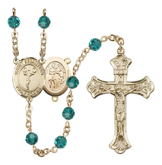 14 Karat Gold-Filled 6mm Austrian Crystal Saint Sebastian/Cheerleading Rosary in Zircon