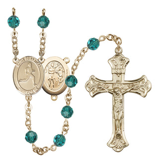 14 Karat Gold-Filled 6mm Austrian Crystal Saint Sebastian/Track & Field Rosary in Zircon