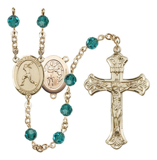 14 Karat Gold-Filled 6mm Austrian Crystal Saint Sebastian / Softball Rosary in Zircon
