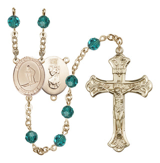 14 Karat Gold-Filled 6mm Austrian Crystal Saint Christopher / Skiing Rosary in Zircon