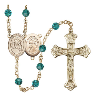 14 Karat Gold-Filled 6mm Austrian Crystal Saint Sebastian / Motorcycle Rosary in Zircon
