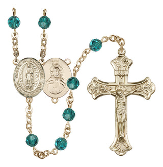 14 Karat Gold-Filled 6mm Austrian Crystal Virgen de Guadalupe Rosary in Zircon