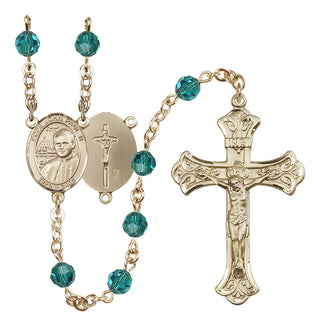 14 Karat Gold-Filled 6mm Austrian Crystal Saint John Paul II Rosary in Zircon