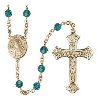 14 Karat Gold-Filled 6mm Austrian Crystal Saint Alphonsa of India Rosary in Zircon