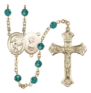 14 Karat Gold-Filled 6mm Austrian Crystal Saint Christopher/Soccer Rosary in Zircon
