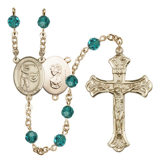 14 Karat Gold-Filled 6mm Austrian Crystal Saint Christopher/Golf Rosary in Zircon