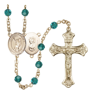 14 Karat Gold-Filled 6mm Austrian Crystal Saint Christopher/Lacrosse Rosary in Zircon