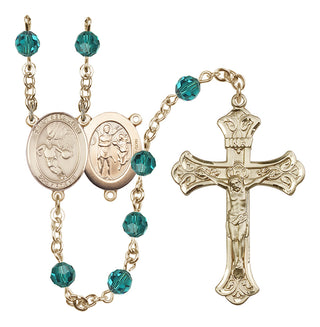 14 Karat Gold-Filled 6mm Austrian Crystal Saint Sebastian/Basketball Rosary in Zircon