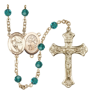 14 Karat Gold-Filled 6mm Austrian Crystal Saint Sebastian / Hockey Rosary in Zircon